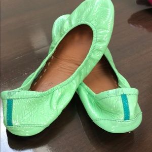 Gently worn patent mint colored Tieks size 10